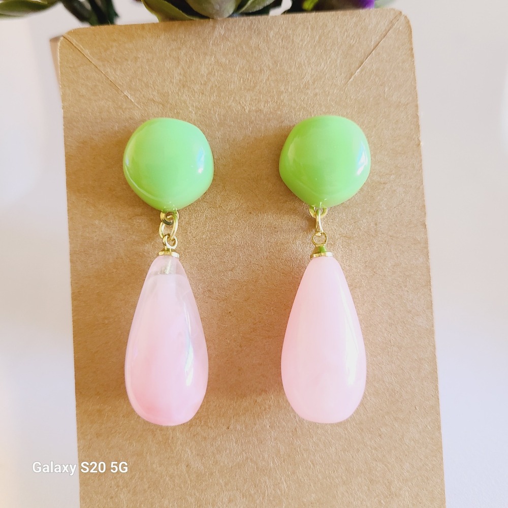 Charming Drop Stud Earrings Green Ball Pink Teardrop Dangle Jewelry Women NEW